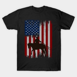 cowboy american flag vintage usa  cowboy Rodeo Roping Horse Riding T-Shirt